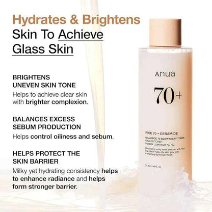 Anua -Rice 70 Glow Milky Toner